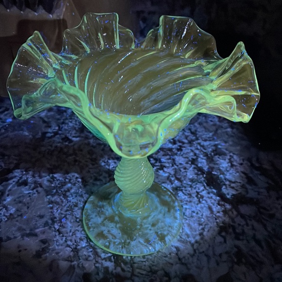 Fenton Other - Aqua Blue Swirl Compote-GLOWS